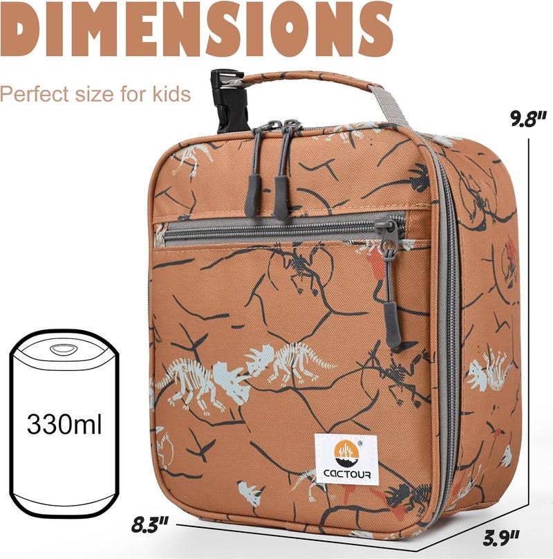 CaCTOUR Lunch Box Kids,Premium Insulated Lunch Bag for Girls Boys,Soft Bag Mini Cooler Back to School Thermal Reusable Lunch Bag for Work School Picnic （Brown Dino - Image 3